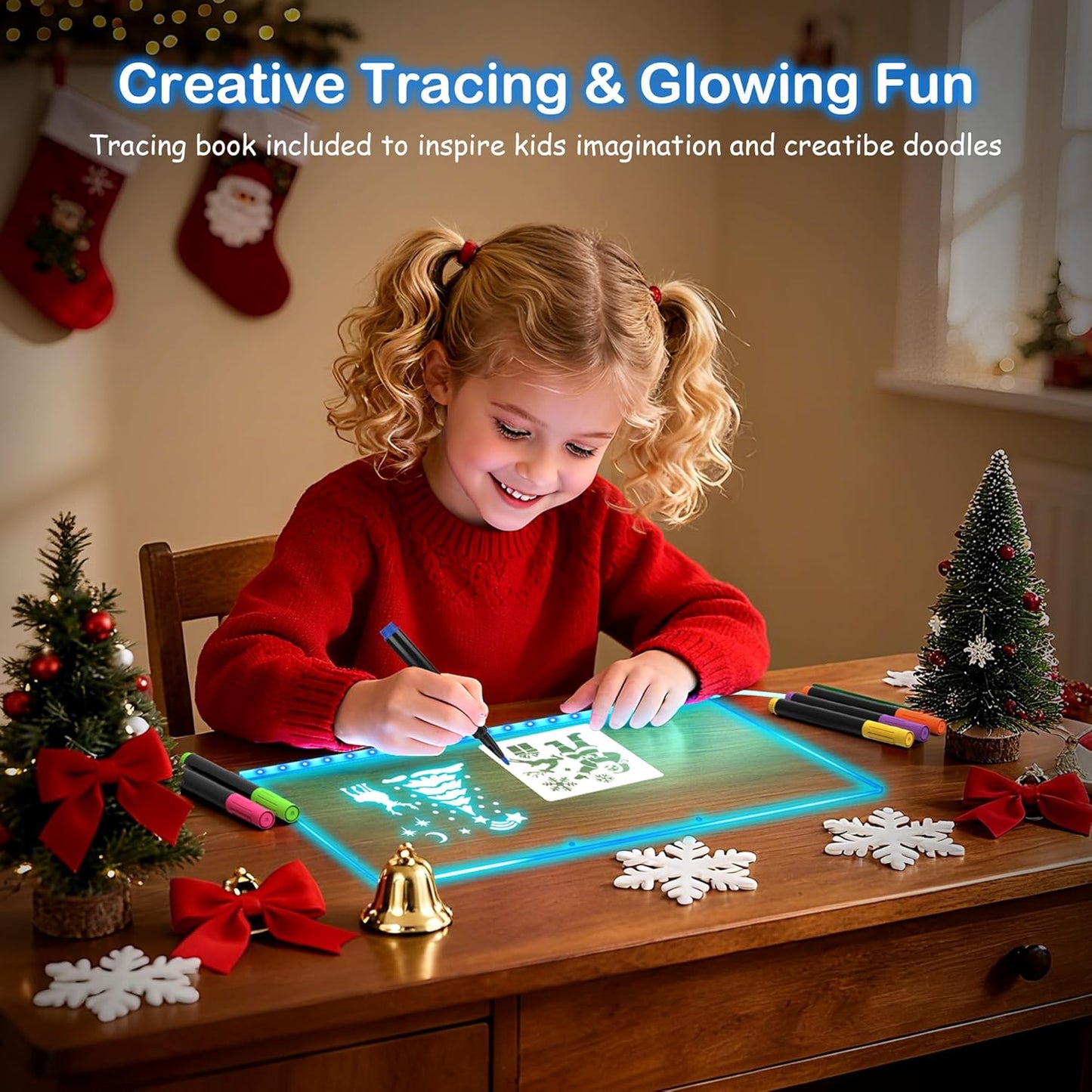 LED Drawing Board for Kids, 13.7"x9.87" Light Up Acrylic Dry Erase Led Note Board with Colors, Doodle Glow Board with Stand,  as Christmas & Birthday Gifts