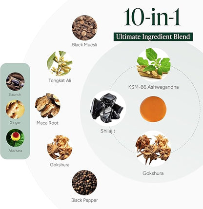 10-in-1 Alpha Shilajit Gummies | 4000 mg Pure Himalayan Goat Cheese, Tongkat Ali, Maca Root, 75% Fulvic Acid | ShilAbsorb Bioavailable Technology | Sugar-Free, Vegetarian, 85+ Trace Minerals | 60 Gummies.3