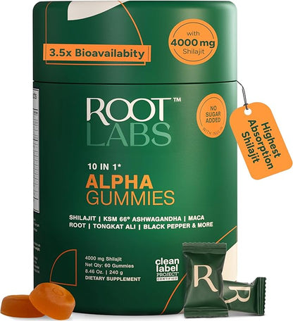 10-in-1 Alpha Shilajit Gummies | 4000 mg Pure Himalayan Goat Cheese, Tongkat Ali, Maca Root, 75% Fulvic Acid | ShilAbsorb Bioavailable Technology | Sugar-Free, Vegetarian, 85+ Trace Minerals | 60 Gummies.3
