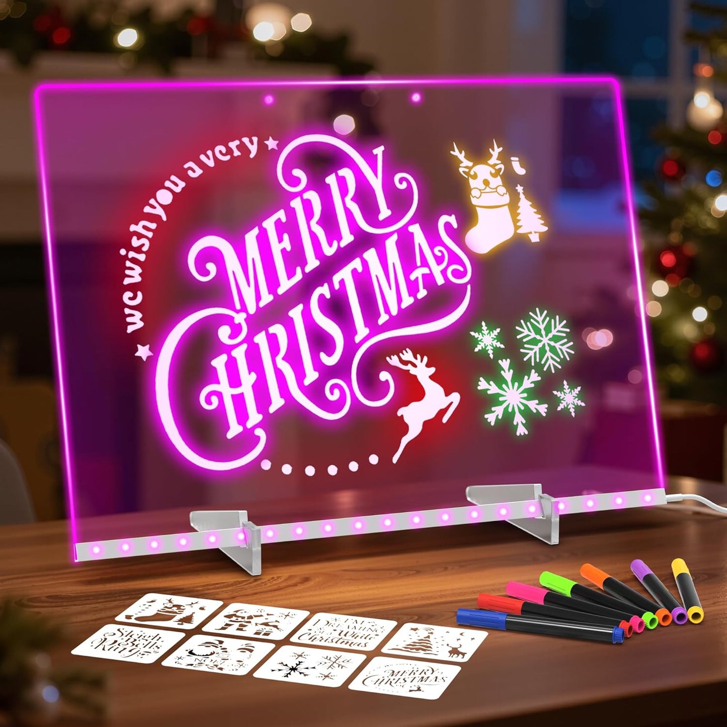 LED Drawing Board for Kids, 13.7"x9.87" Light Up Acrylic Dry Erase Led Note Board with Colors, Doodle Glow Board with Stand,  as Christmas & Birthday Gifts