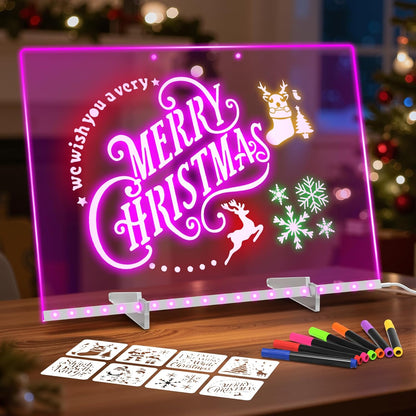 LED Drawing Board for Kids, 13.7"x9.87" Light Up Acrylic Dry Erase Led Note Board with Colors, Doodle Glow Board with Stand,  as Christmas & Birthday Gifts
