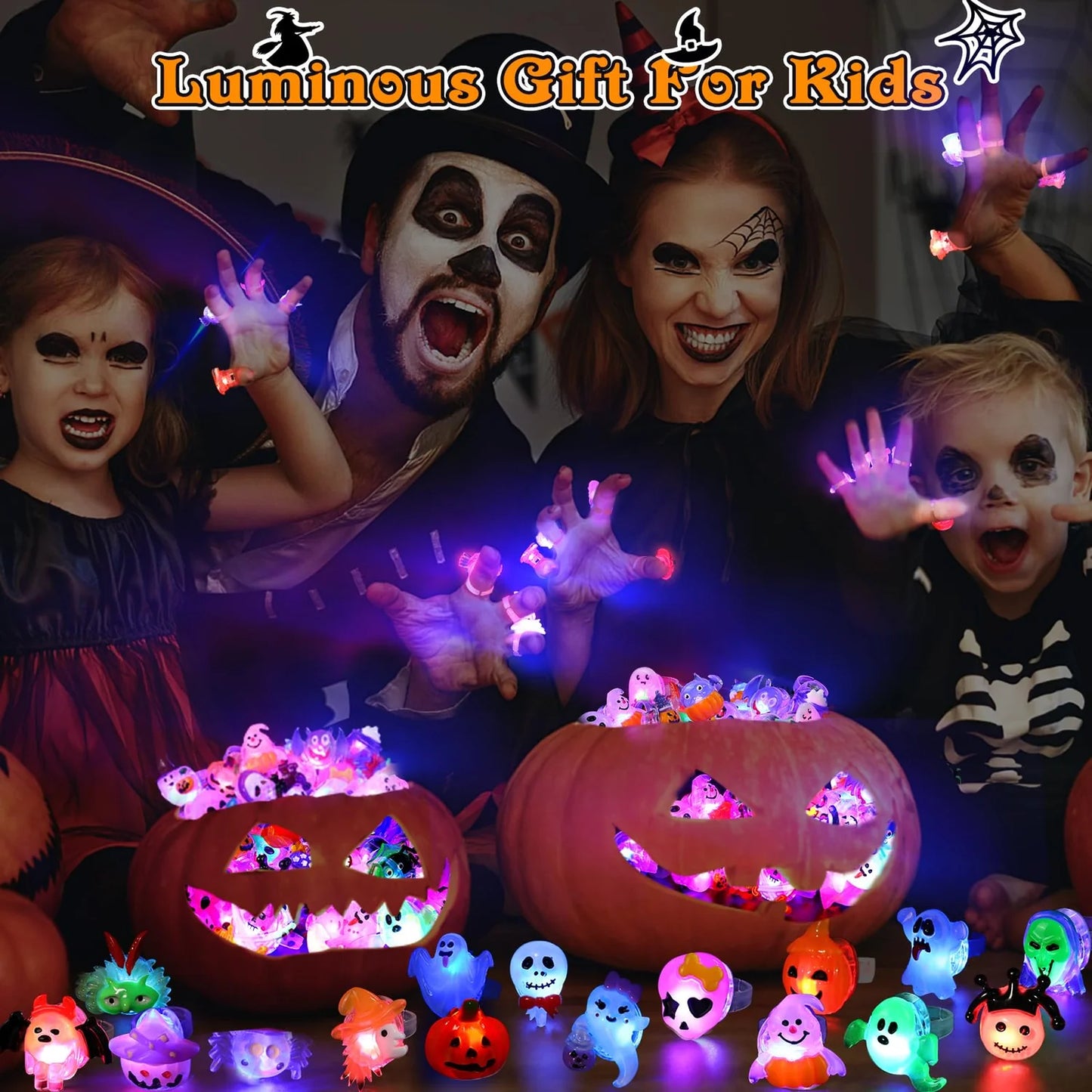 👻50Pcs LED Halloween Ring,Halloween Christmas Party Decoration Home Horror Props