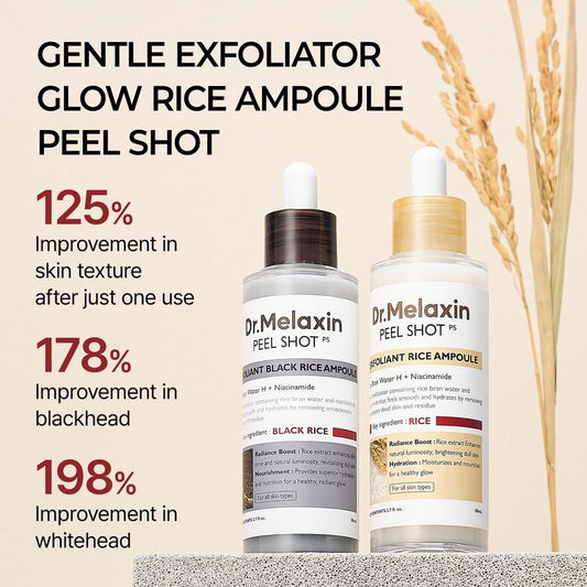 Peel Shot Glow Rice Ampoule Duo White rice ampoule+Black rice ampoule Soft Exfoliating Face and Body Scrub Dead Skin Cells, Blackheads Remover for All Skin Types 1