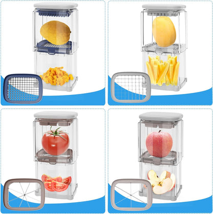 French Fry Cutter 4-in-1 – Potato Cutter for Fries, Onion Dicer, Food Chopper & Apple Slicer – Manual Hand Vegetable Cutter with 4 Blades