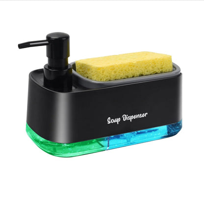 Kitchen Dish Soap Dispenser Set，Dish and Hand Soap Dispenser with Sponge Holder, 3-in-1 Countertop Sponge Dual Soap Pump Dispenser for Kitchen Sink