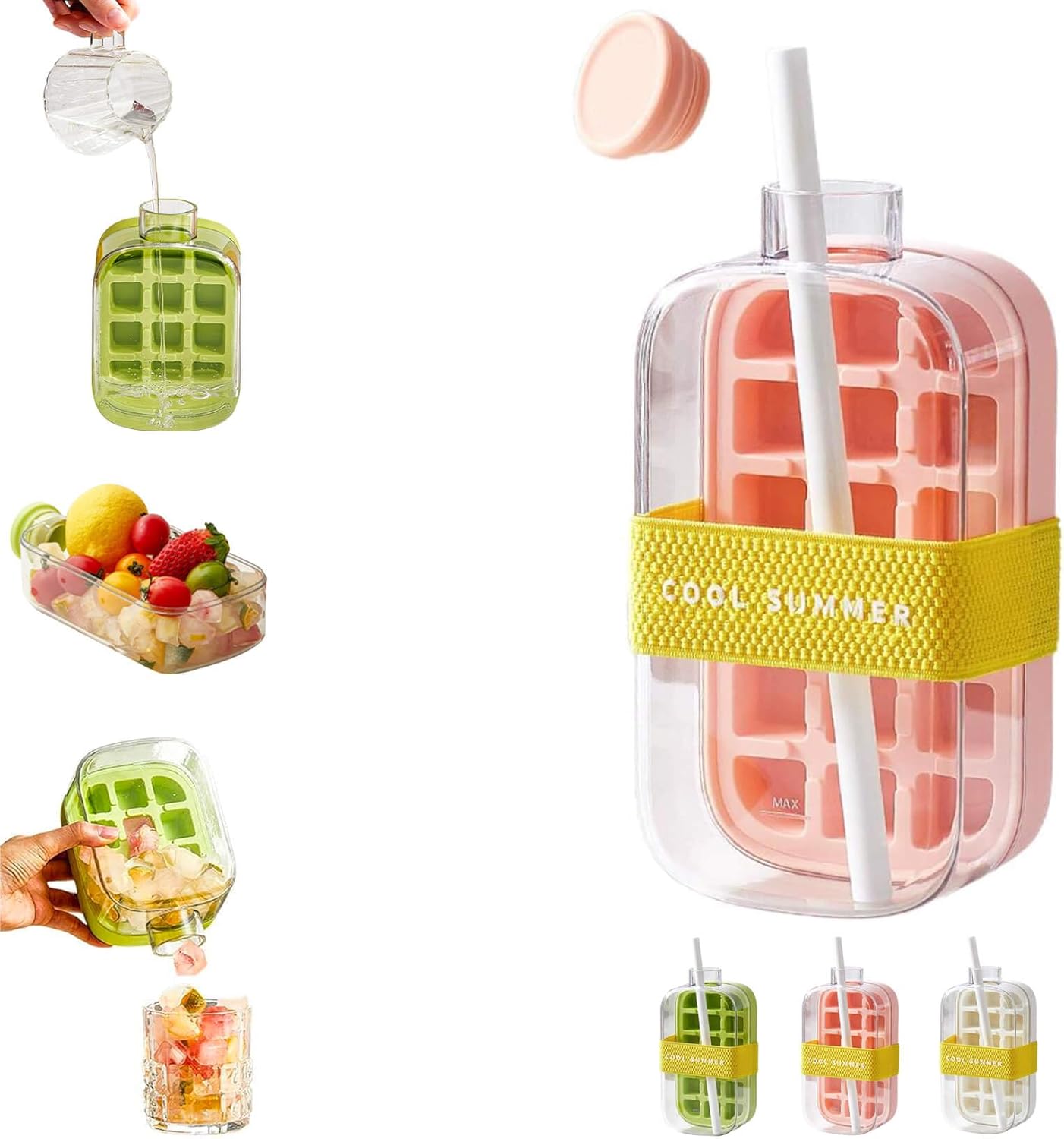 800ml 2-in-1 Ice Cube Maker Bottle – Water Bottle with Straw for Iced Drinks