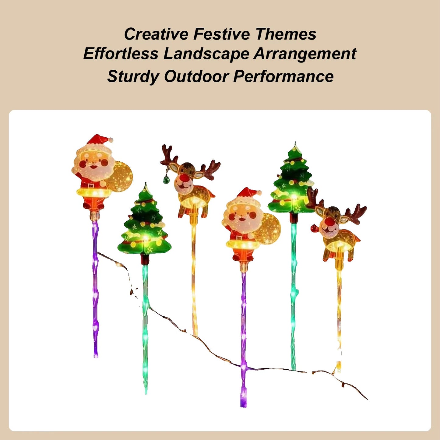 🎅 6-Pack Solar Christmas Decorative Lights Christmas-Themed LED Fairy Lights Featuring Santa Claus, Christmas Trees, and Reindeer Plastic Material IP44 Waterproof Rating Ideal for Lawn and Garden Pathway Decorations Holiday Decorations