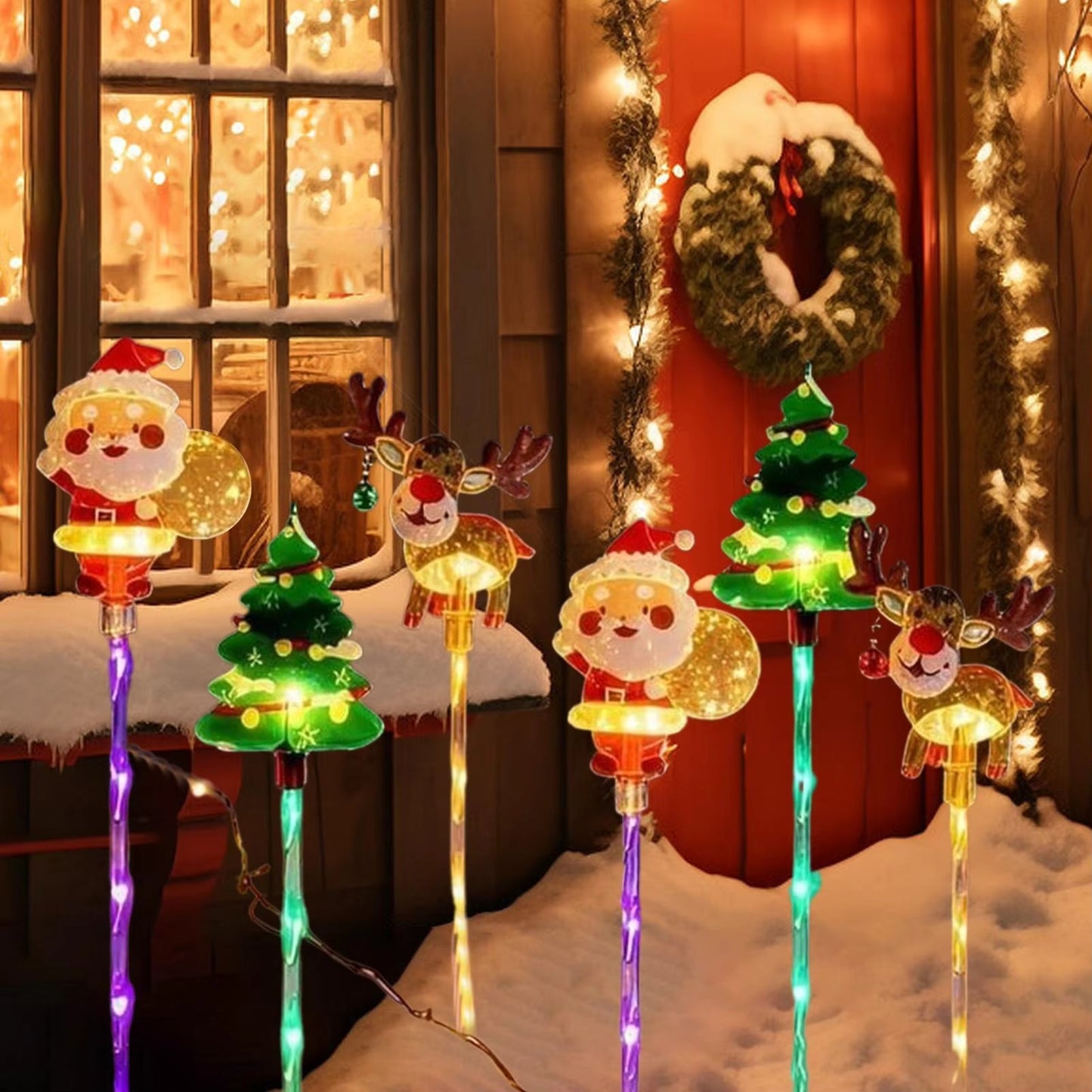 🎅 6-Pack Solar Christmas Decorative Lights Christmas-Themed LED Fairy Lights Featuring Santa Claus, Christmas Trees, and Reindeer Plastic Material IP44 Waterproof Rating Ideal for Lawn and Garden Pathway Decorations Holiday Decorations