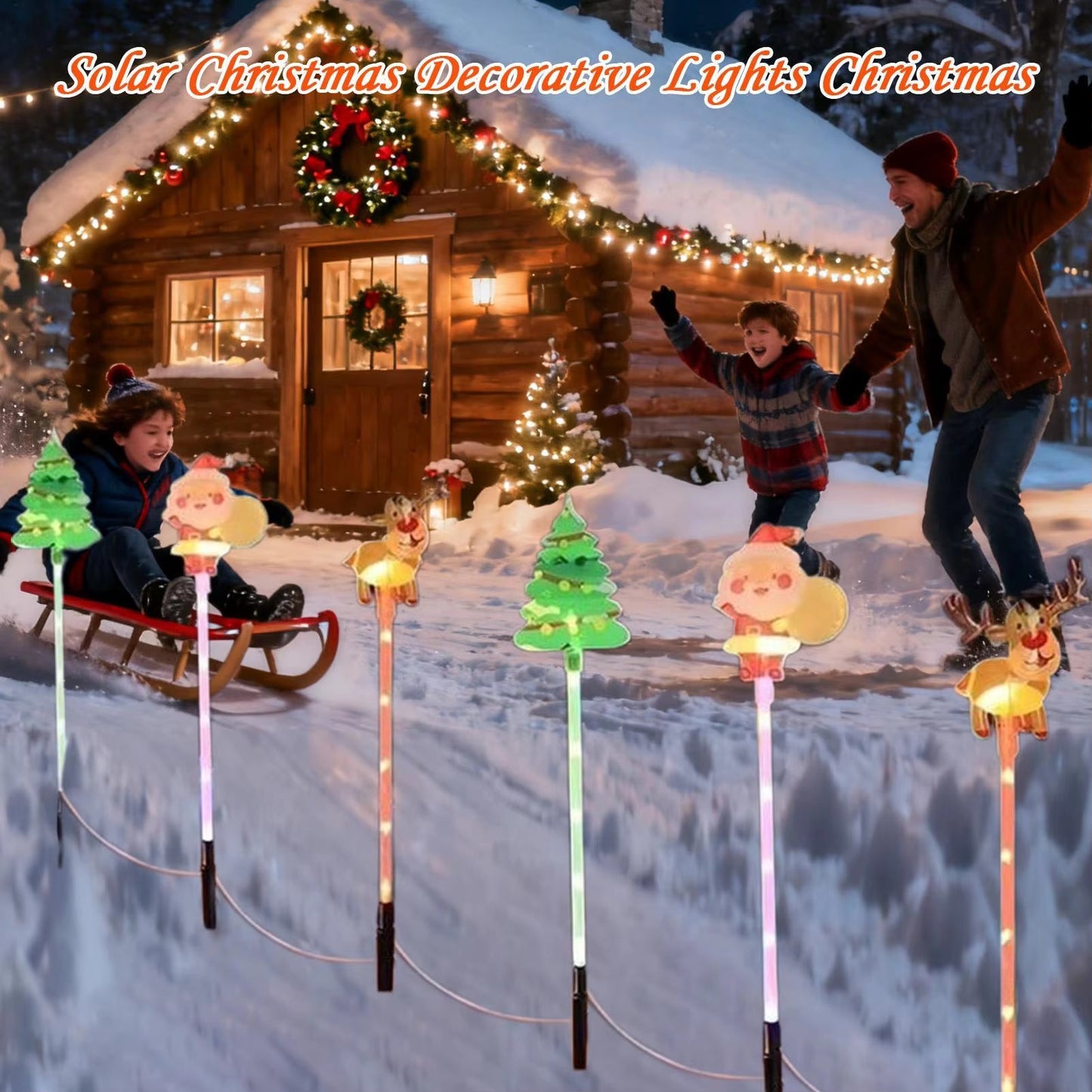 🎅 6-Pack Solar Christmas Decorative Lights Christmas-Themed LED Fairy Lights Featuring Santa Claus, Christmas Trees, and Reindeer Plastic Material IP44 Waterproof Rating Ideal for Lawn and Garden Pathway Decorations Holiday Decorations