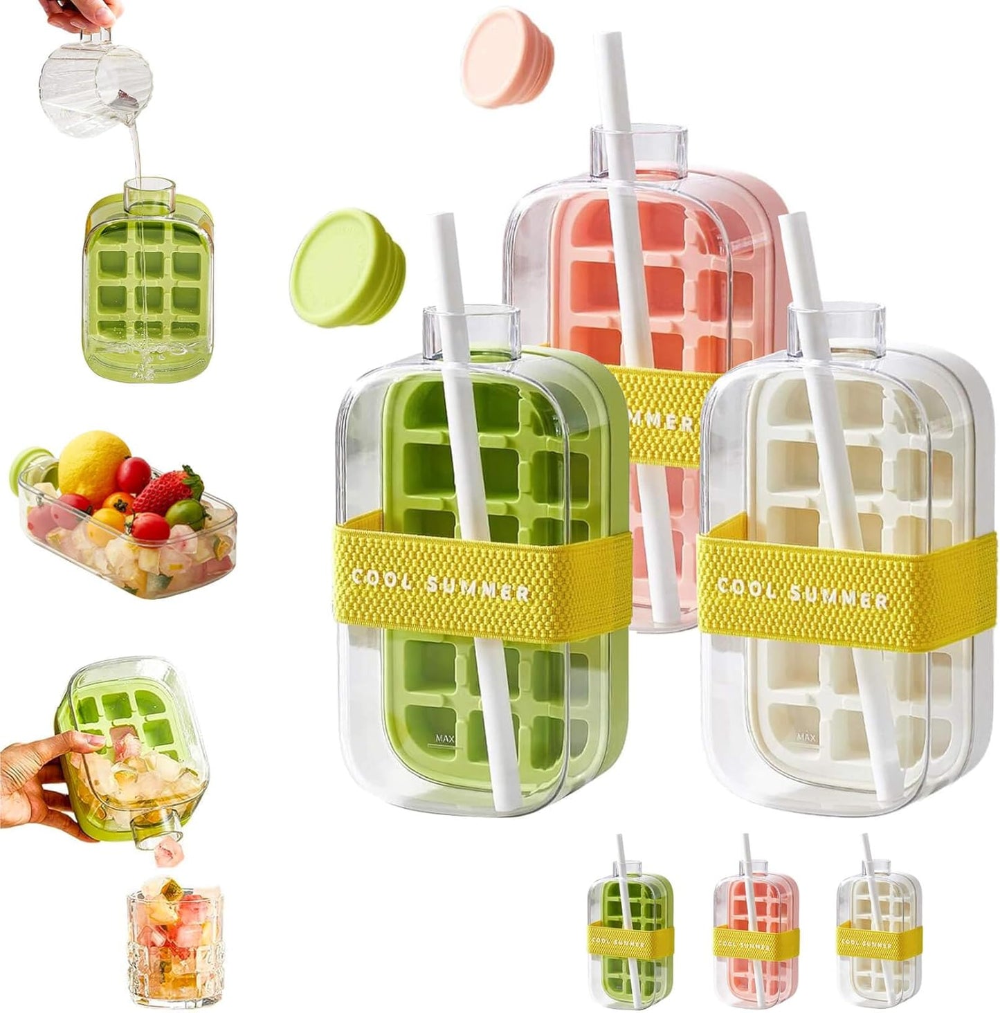 800ml 2-in-1 Ice Cube Maker Bottle – Water Bottle with Straw for Iced Drinks