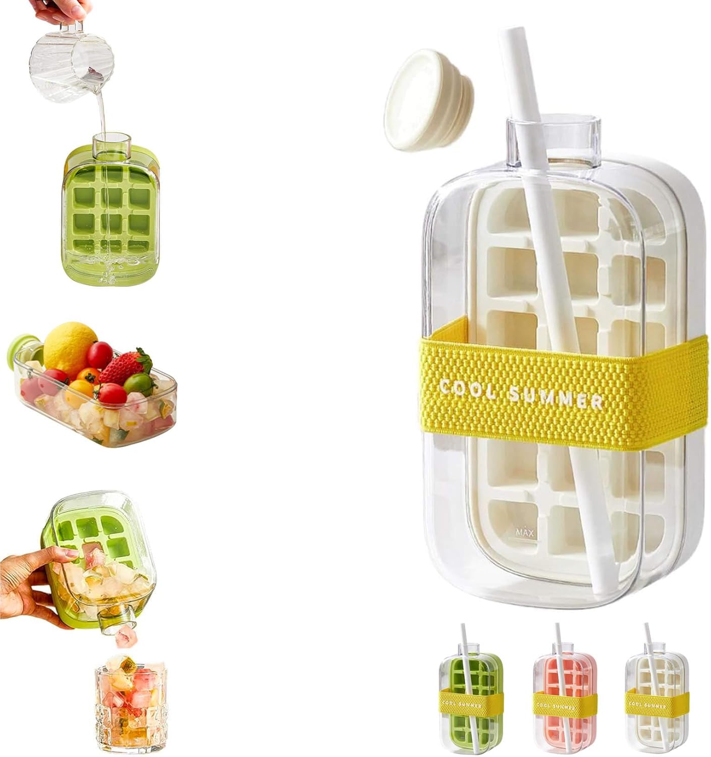 800ml 2-in-1 Ice Cube Maker Bottle – Water Bottle with Straw for Iced Drinks