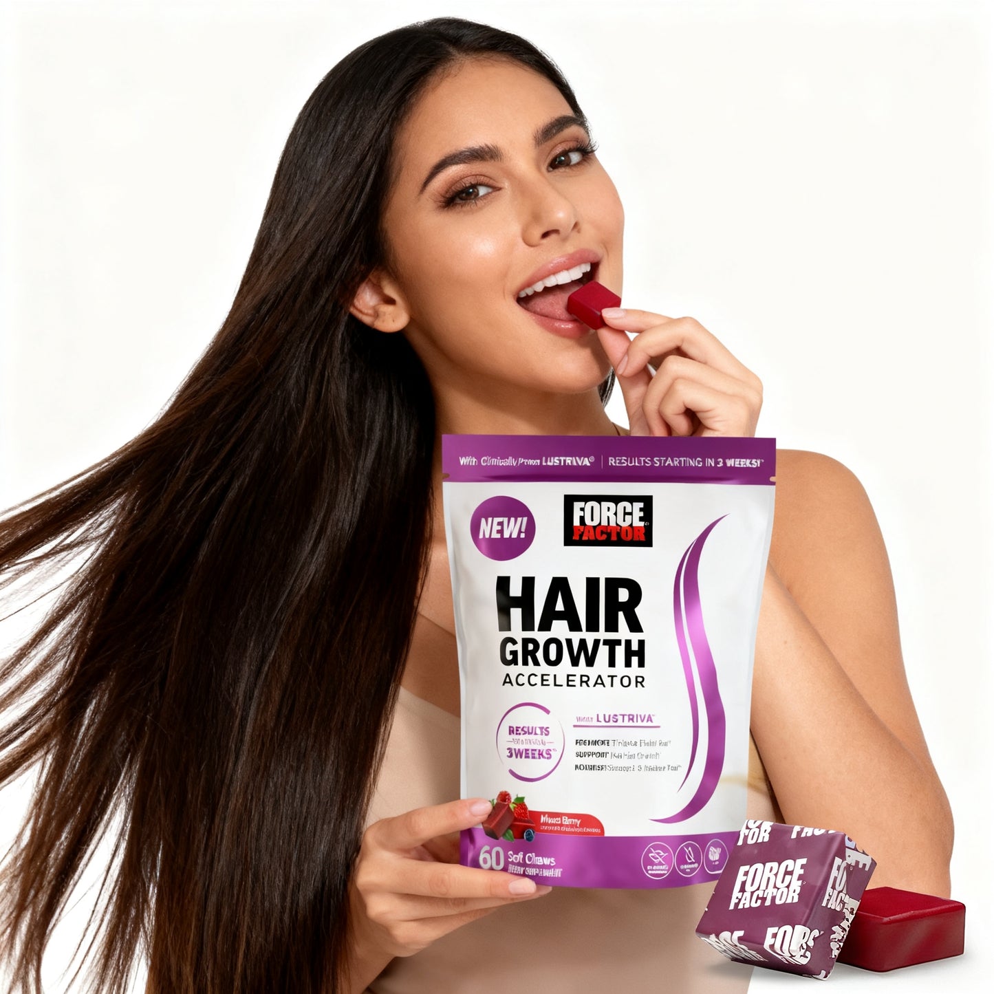 Force Factor - Hair Growth Accelerator Soft Chews, Hair Growth Vitamins for Women and Men 60pc