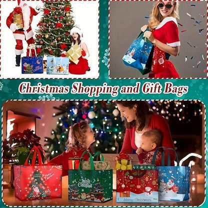 Reusable Christmas Gift Bags Set of 16 | Assorted Holiday Designs, Water-Resistant & Foldable for Easy Storage