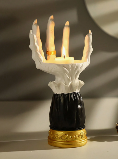 Fright Night Candle Holder: Spooky Halloween Hand Ornament