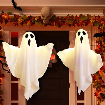 👻Halloween Hanging Ghost Light Decoration, Outdoor Indoor Night Glow Decor for Yard Porch Tree, Holiday Party Supplies Lighted(4PCS）