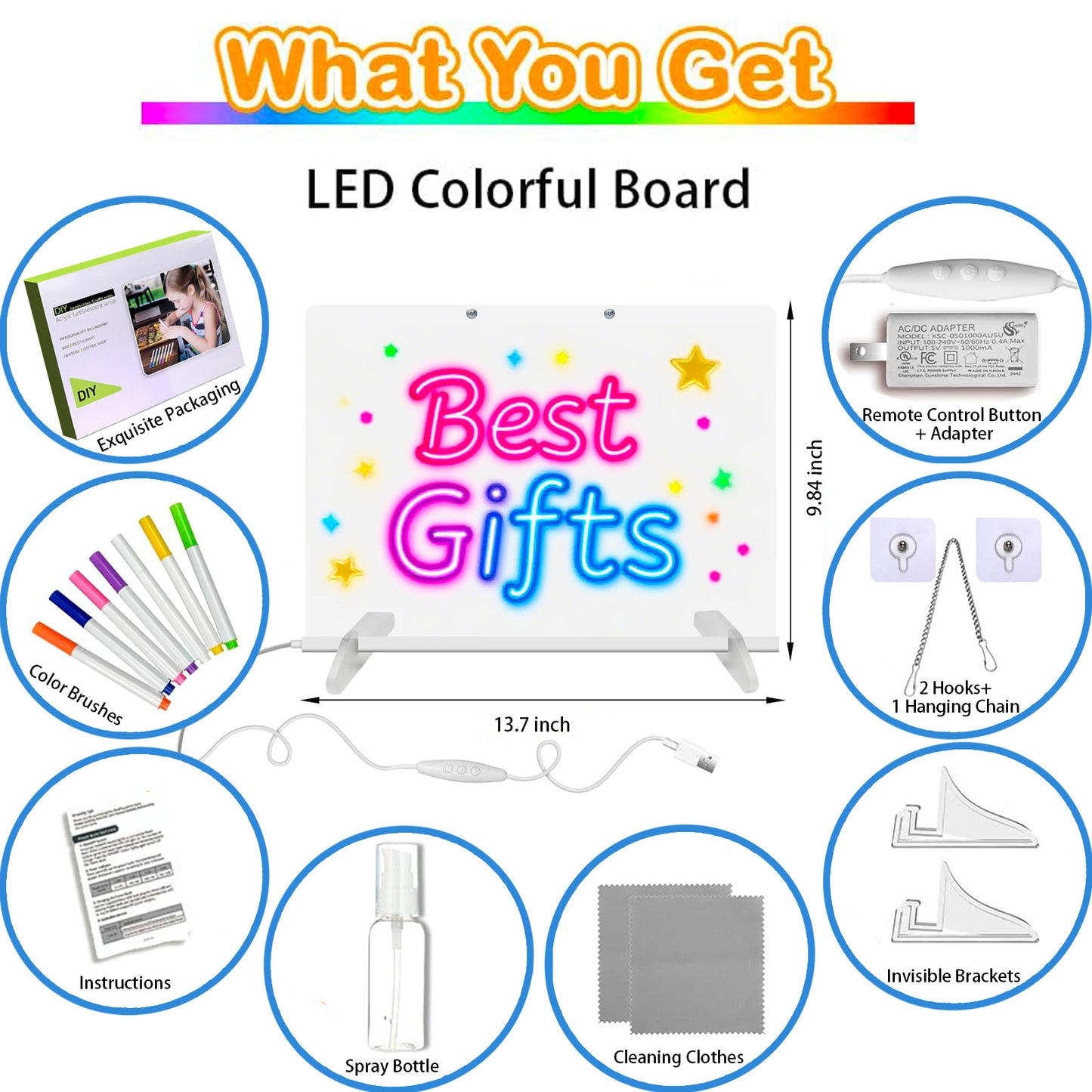 LED Drawing Board for Kids, 13.7"x9.87" Light Up Acrylic Dry Erase Led Note Board with Colors, Doodle Glow Board with Stand,  as Christmas & Birthday Gifts