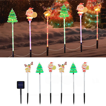 🎅 6-Pack Solar Christmas Decorative Lights Christmas-Themed LED Fairy Lights Featuring Santa Claus, Christmas Trees, and Reindeer Plastic Material IP44 Waterproof Rating Ideal for Lawn and Garden Pathway Decorations Holiday Decorations
