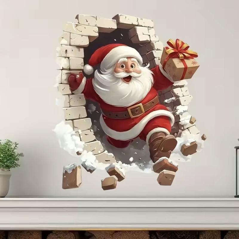 Santa Claus Breakthrough Wall Stickers - Removable Vinyl Christmas Stickers, Suitable forLiving Room and Home Decoration