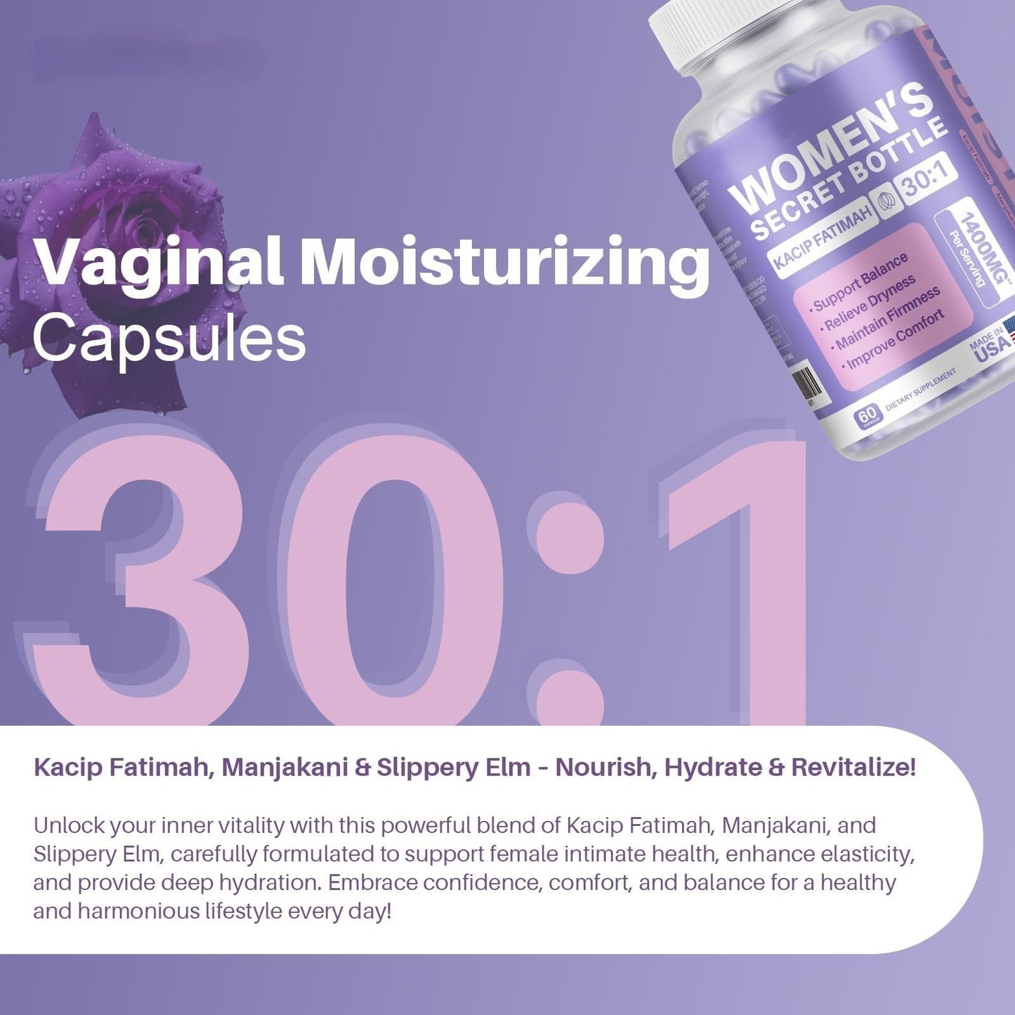 60 Capsules Vaginal Moisturizer Kacip Fatimah 1,000mg&Manjakni 200mg for Female